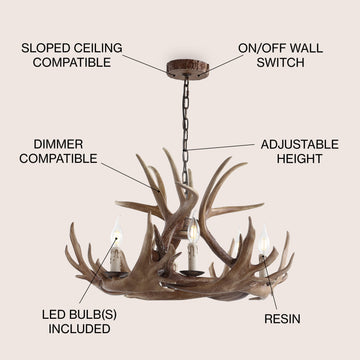 Rudolph Adjustable Resin Antler LED Chandelier